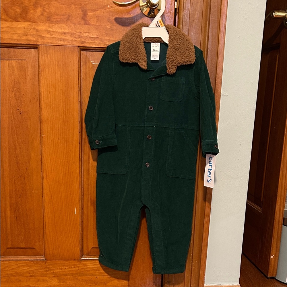 Carter's Dark Green Corduroy Overalls with Brown Collar